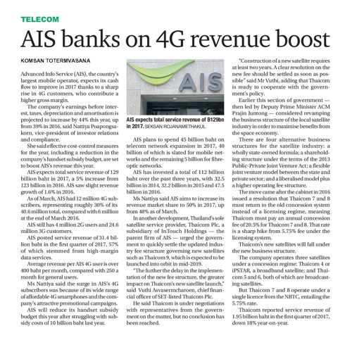 AIS banks on 4G revenue boost 